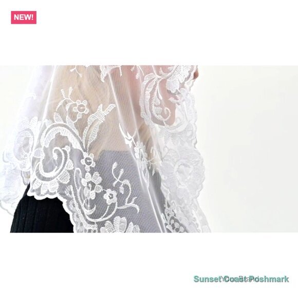 Embroidery Lace Mantilla Veil with Comb for Church Mass Bridal main image 7